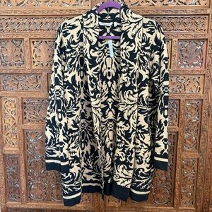 NWT Soft Surroundings Westcourt Sweater Size L Cardigan Black Tan 100% Cotton
